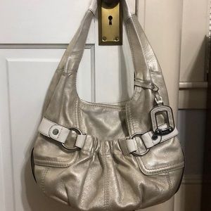 Tignanello leather 3 section bag in soft gold